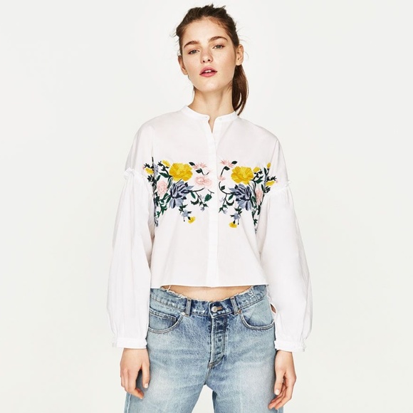 Zara White Floral Embroidered Blouse - Picture 1 of 6